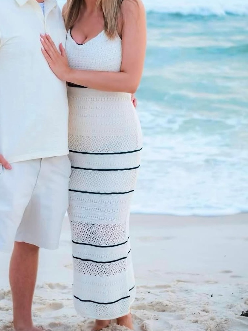Abercrombie & Fitch White Crochet Maxi Skirt with Black Trim